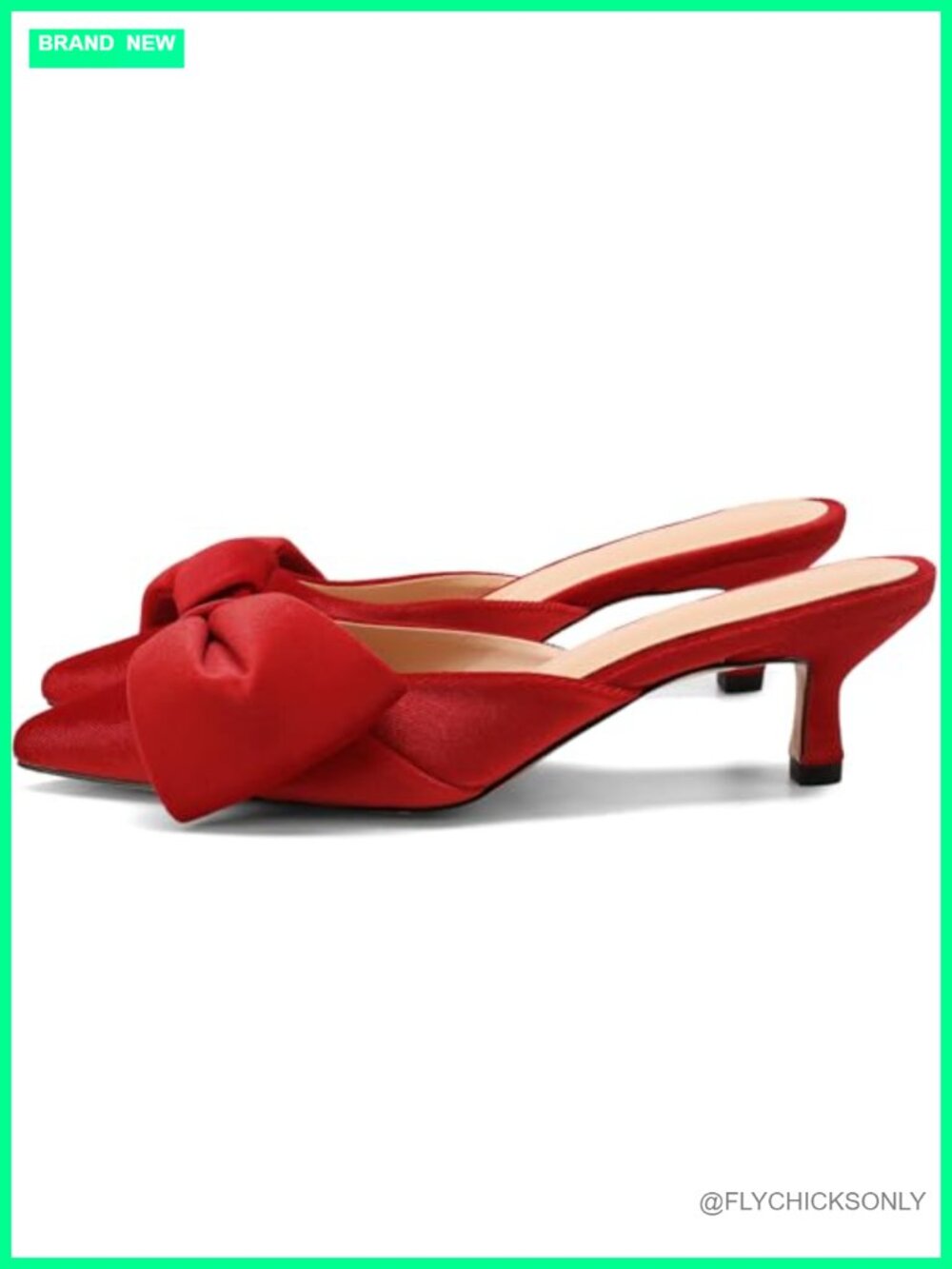 Closed Pointed Toe Kitten Heel Mules with Bow Slip on Pumps for Wedding Party - Picture 3 of 6